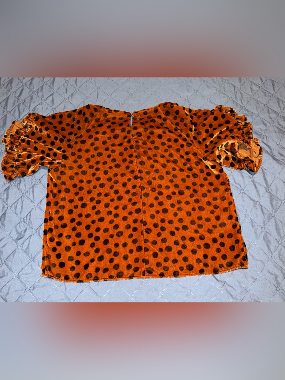 Madewell Velvet Memento Ruffle-Sleeve Top in Leopard Dot Burnt Sienna - Picture 3 of 6
